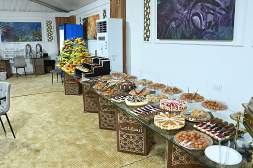 Elaborate buffet spread with Middle Eastern cuisine
